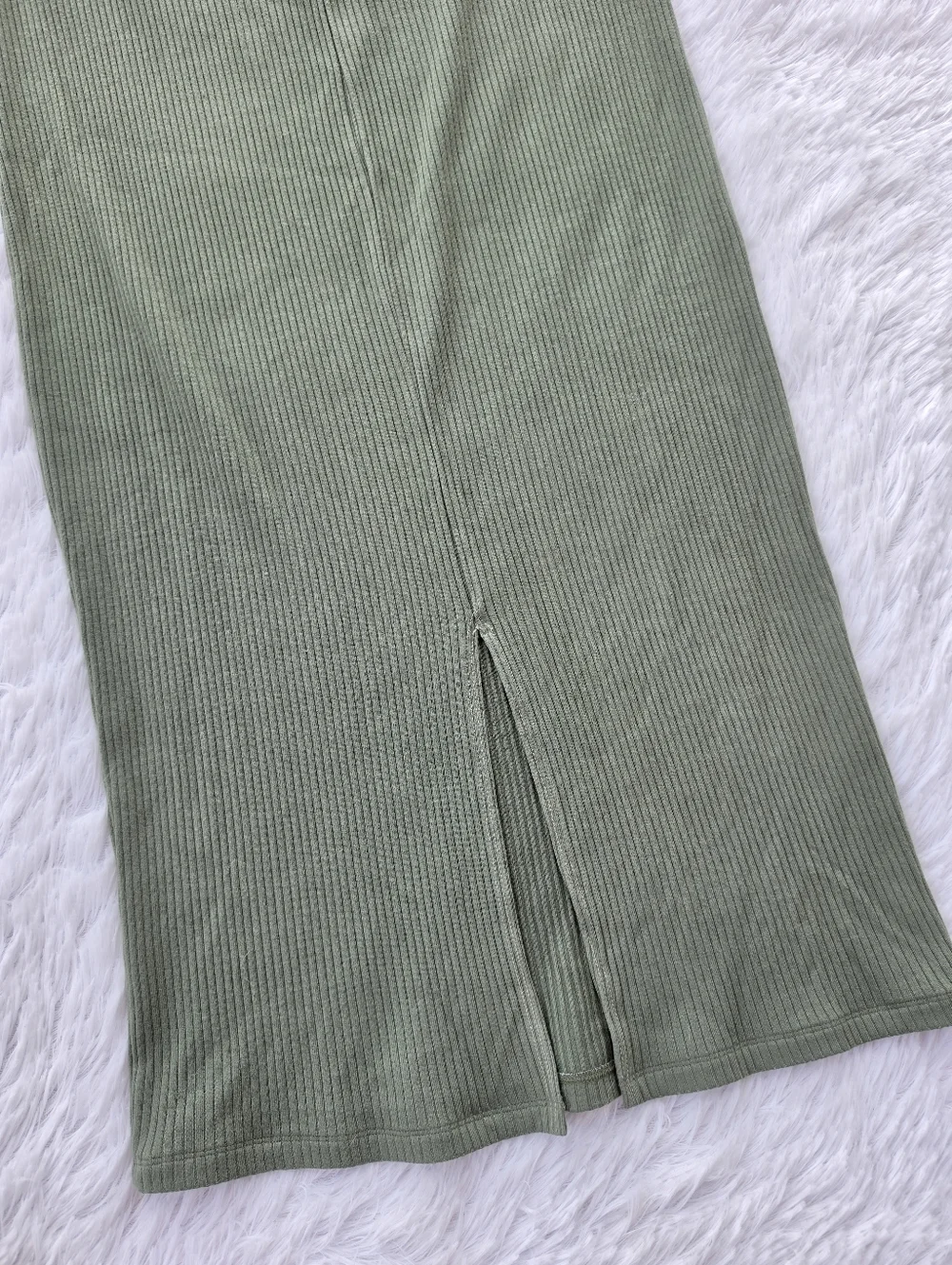 Sundry Olive Green Ribbed Midi Length Skirt - Picture 5 of 7